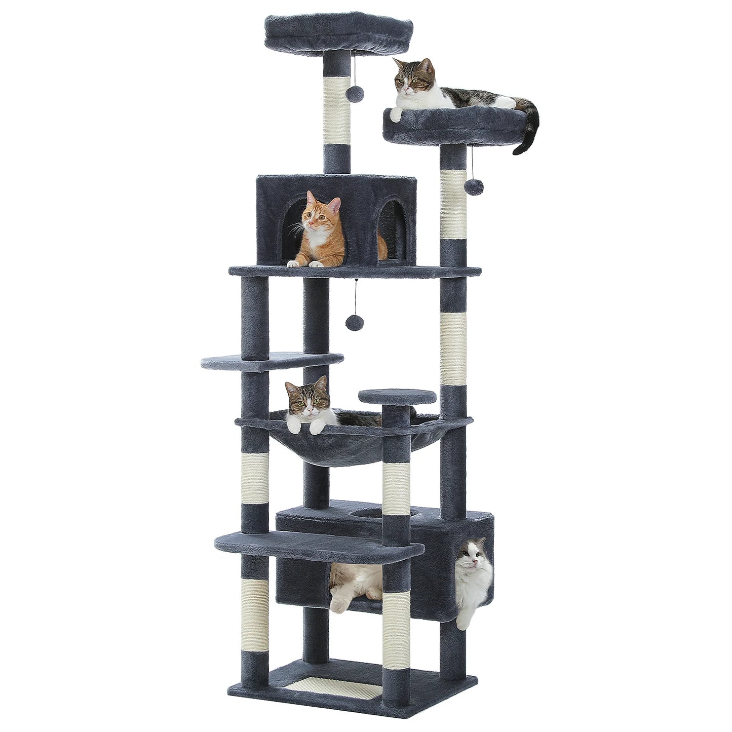 Large Cat Tree Tower with Hammock And Perches Sisal Scratching Posts Spacious Condos And Cat Toys for Indoor Cats Grey/Beige/Black