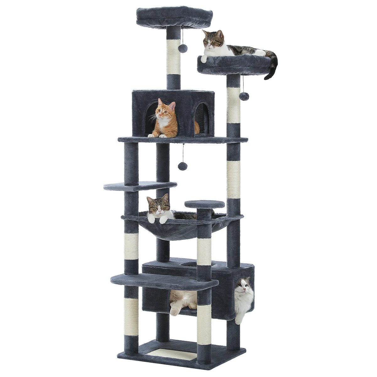 Large Cat Tree Tower with Hammock And Perches Sisal Scratching Posts Spacious Condos And Cat Toys for Indoor Cats Grey/Beige/Black - Realm of Wonders