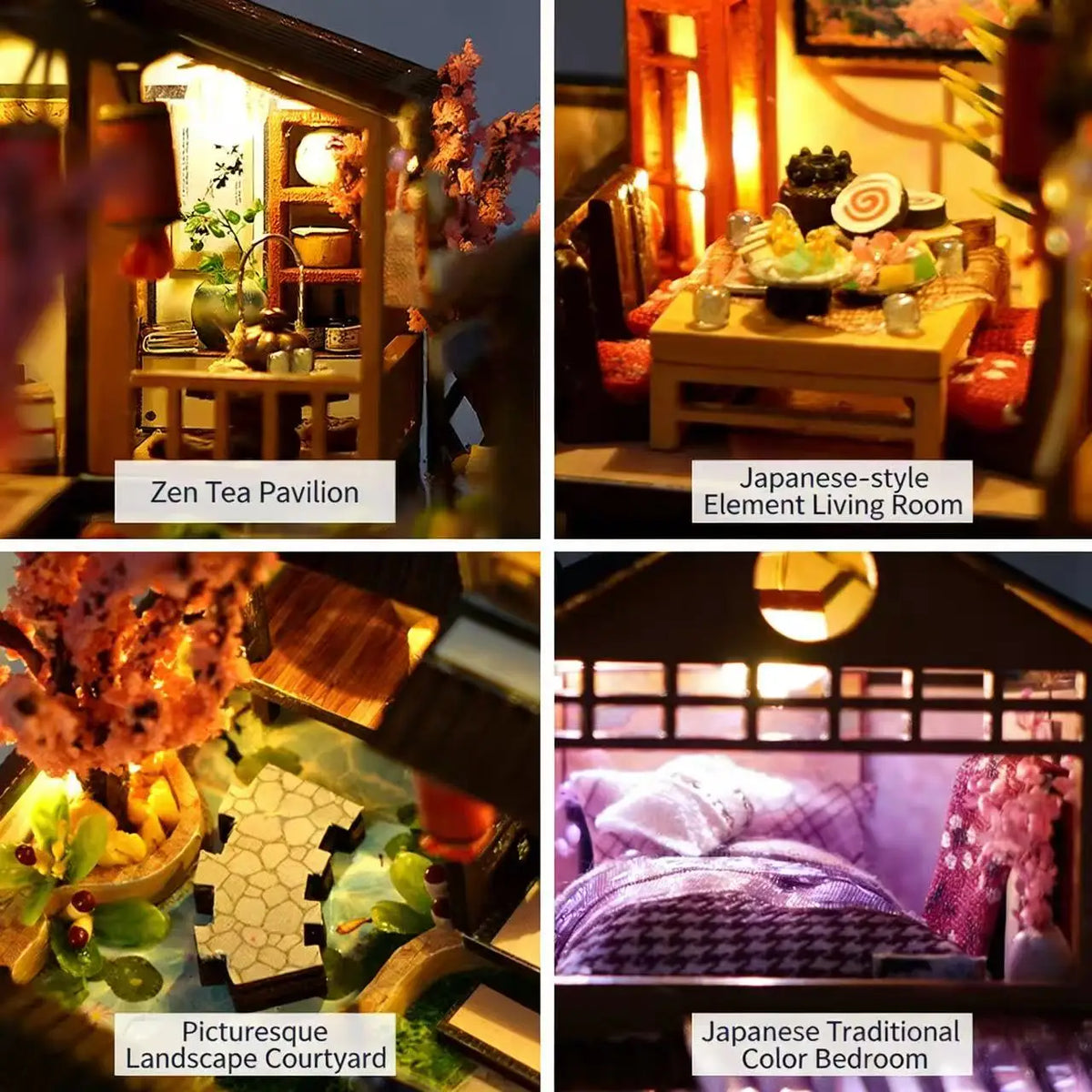 Miniature Wooden Dollhouse DIY Kit with LED Lights & Furniture – Handmade Birthday Gift