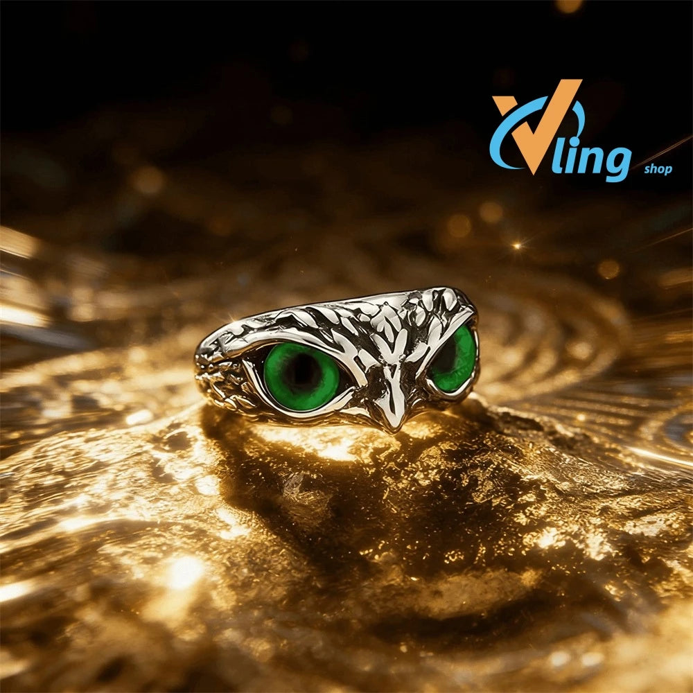 Evil Eye Owl Adjustable Ring, Antique Silver Gothic Punk Animal Finger Jewelry