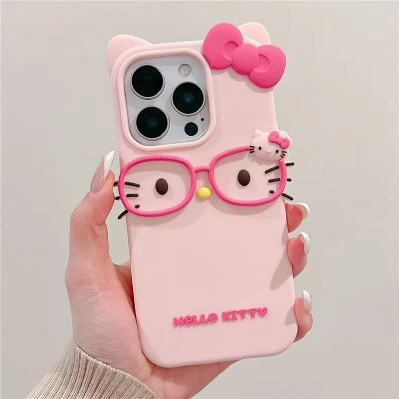 Cute 3D Cat with Glasses Silicone Phone Case – Soft Cartoon Cover for iPhone