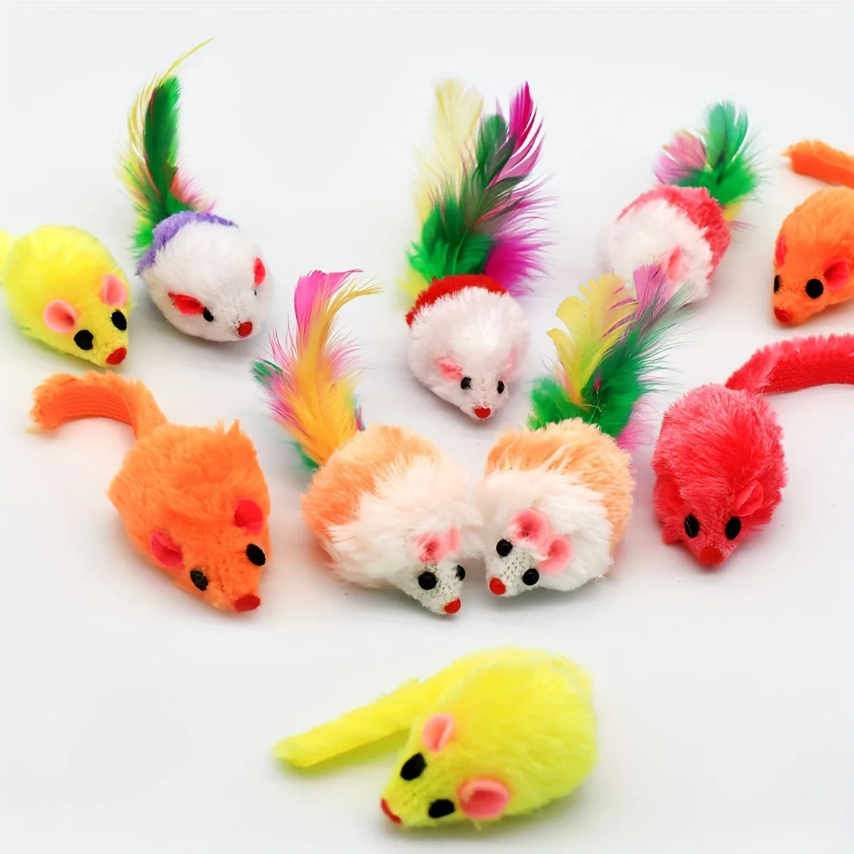 Rattle Cat Mouse Toys - Catnip Faux Fur Mice, Interactive Cat Toy Set