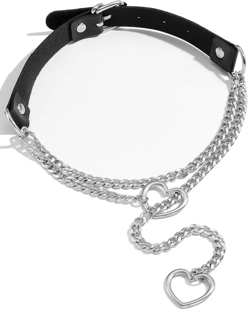 Gothic Heart Ring Layered Chain Choker Necklace