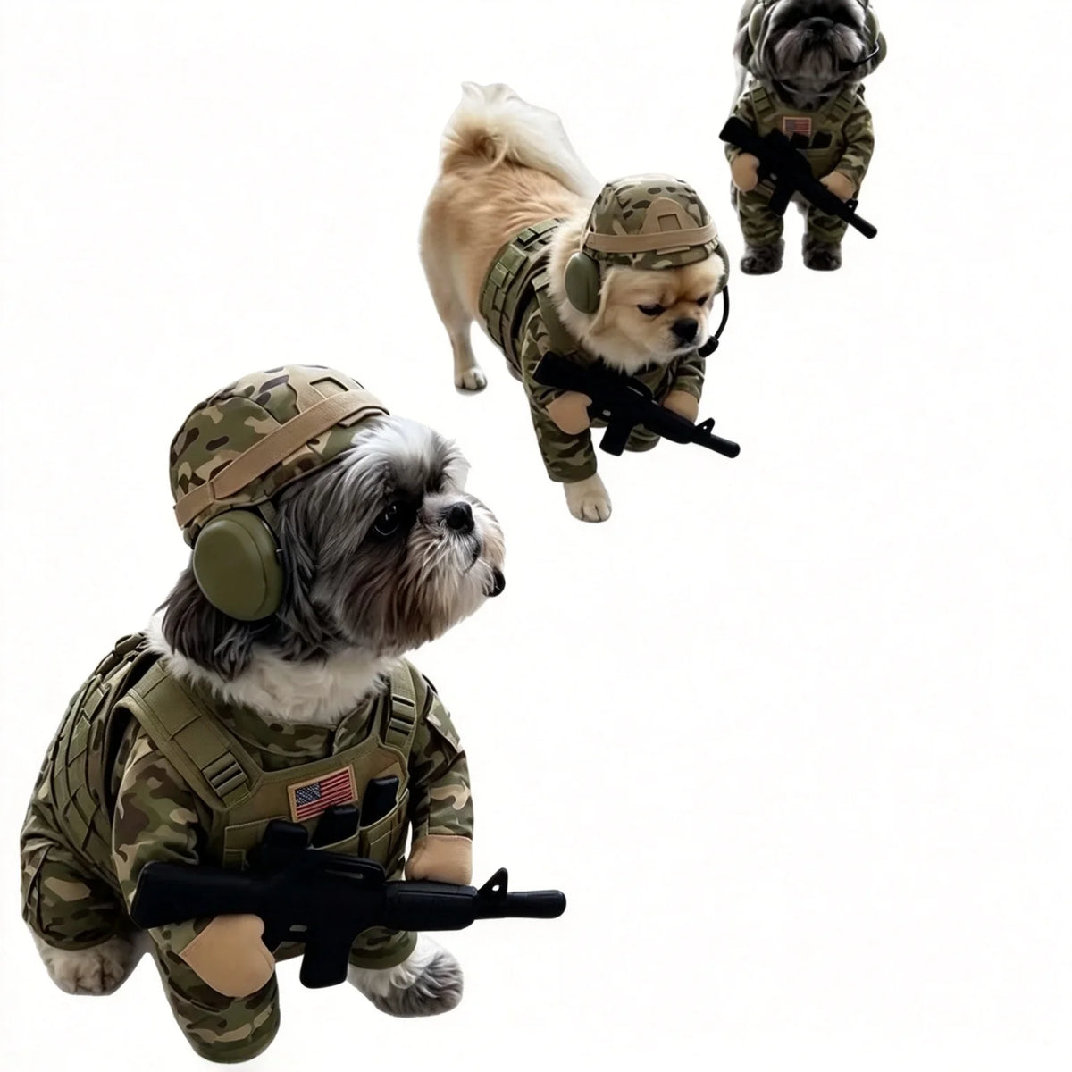 Dog Supplies Pet Soldier Costume for Small Dogs Camo Army Uniform with Helmet Goggles Toy Rifle Complete Set Halloween Outfit