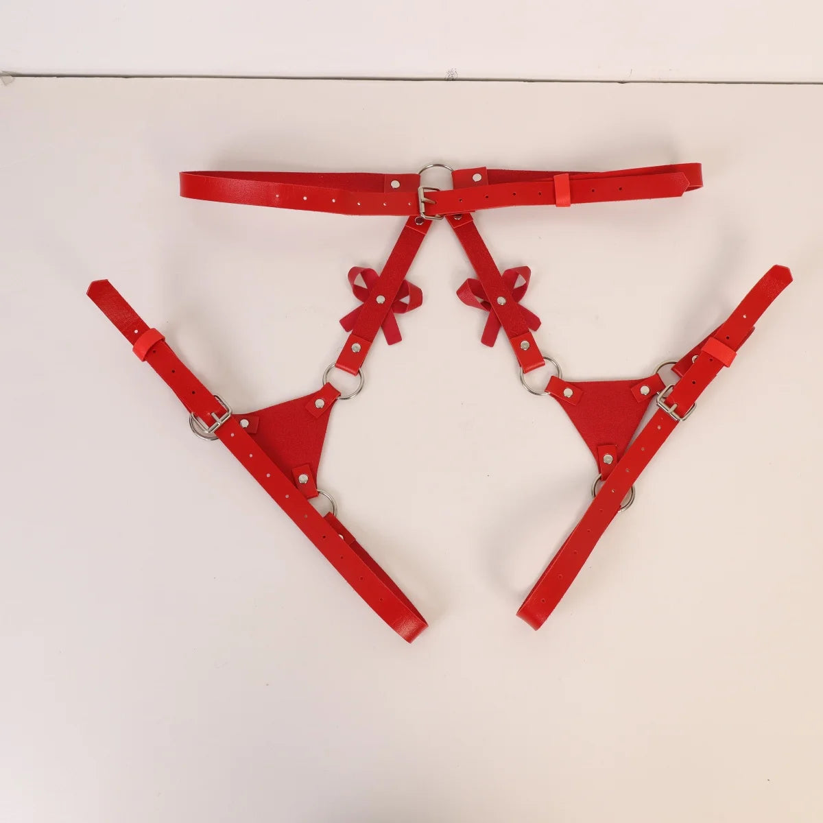 Gothic Punk Red Leather Thigh Harness Belt with Ring Detail