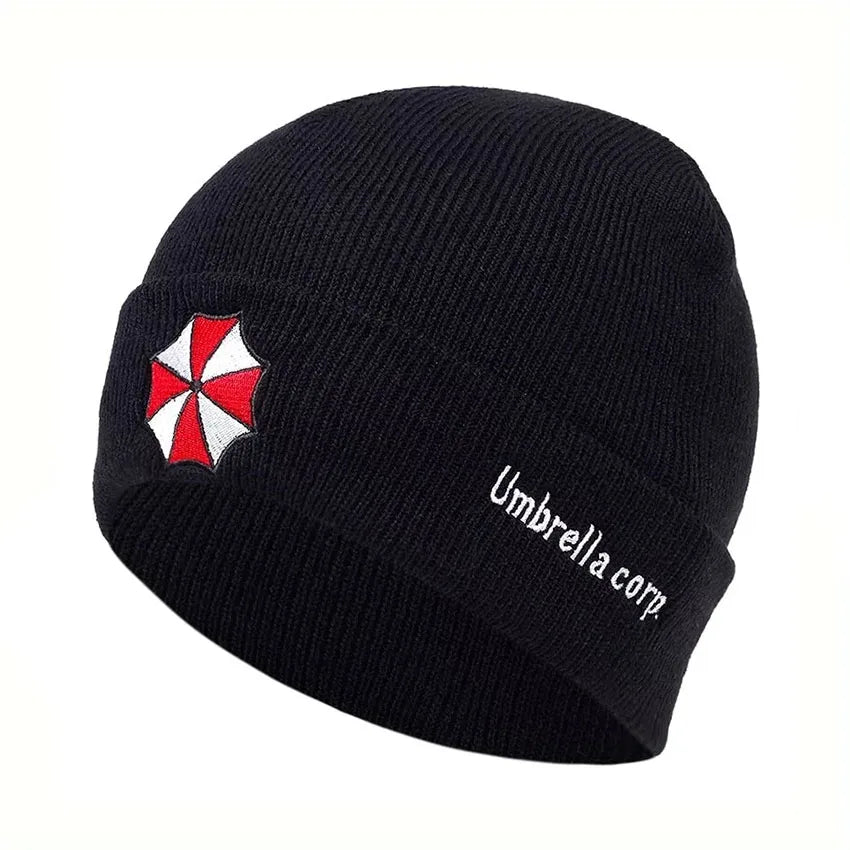 Umbrella Logo Folded Brim Knit Beanie - Warm Unisex Winter Ski Cap