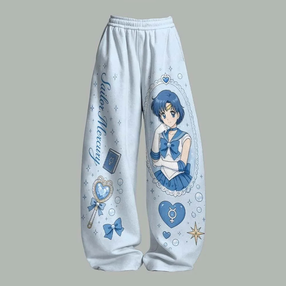 Sailor Moon Anime Print Pants – Y2K Streetwear Loose-Fit Casual Trousers for Women