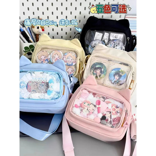 Y2K Clear Ita Crossbody Bag, Transparent Cartoon Doll Display Phone Bag