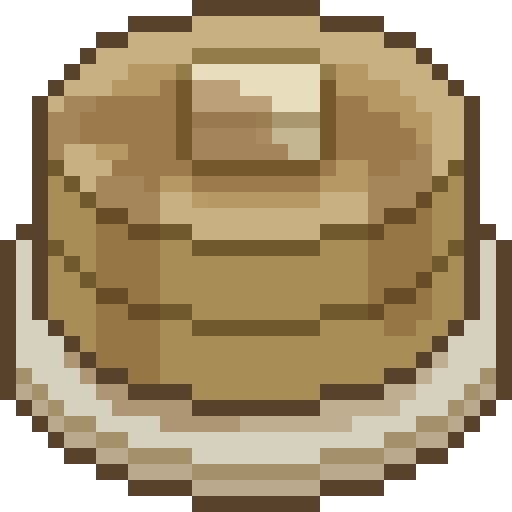 Digital Pixel Art pancake with golden-brown pixelated layers and a pale cream outline.