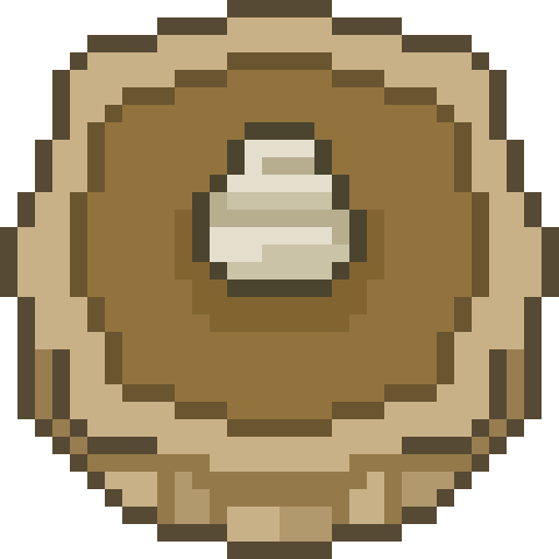 Digital Pixel Art pumpkin pie slice in tan and brown pixelated crust, with a pale cream dollop in the center.