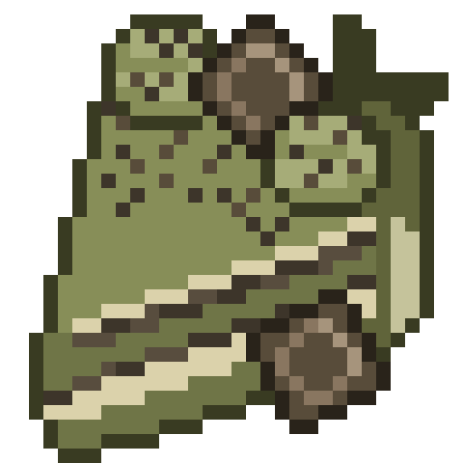 Digital Pixel Art matcha cake slice in muted olive green and cream, with pixelated layers and a small brown topping.
