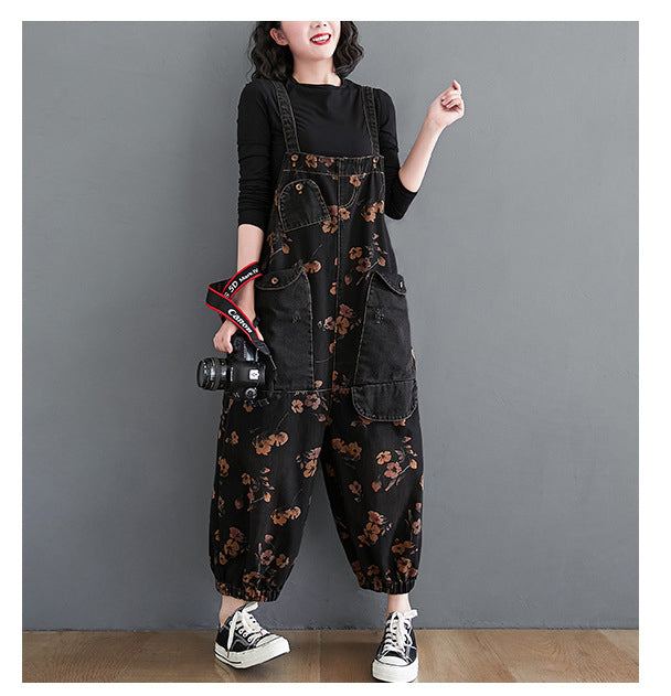 Loose Jeans Black Jumpsuit Romper.