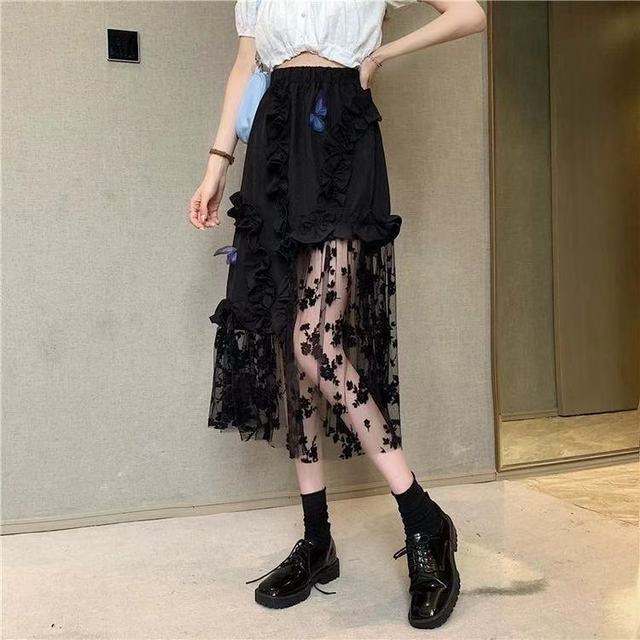 Black Lace Patchwork Skirt.