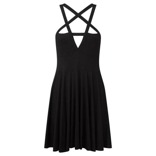 Pentagram Strap Black Dress.