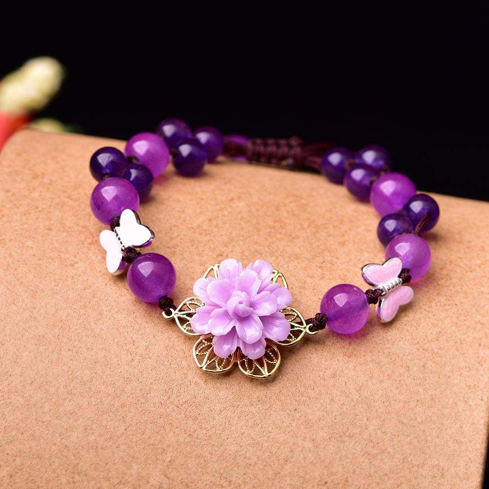 Purple Jade and Amethyst Lotus Bracelet.