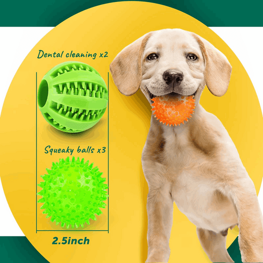 2.5” Squeaky Interactive Dog Balls for Puppy Teething Chew Toys for Small Dogs for Clean Teeth and Training.