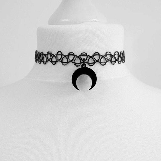 Black Crescent Moon Choker Necklace.