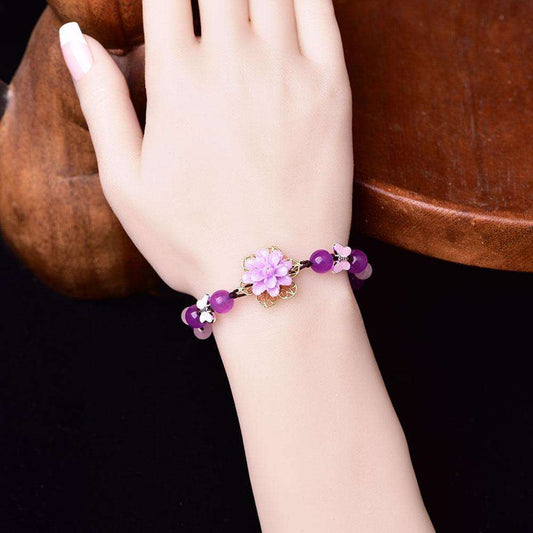 Purple Jade and Amethyst Lotus Bracelet.