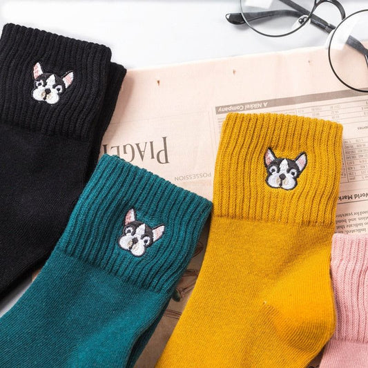 French Bulldog Embroidered Socks.