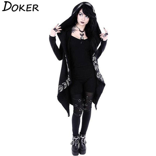 Black Hooded Moon Kimono Multiple Sizes.