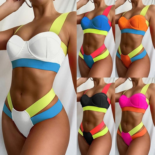 Vibrant Patchwork Swimwear.
