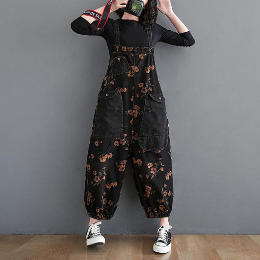 Loose Jeans Black Jumpsuit Romper.