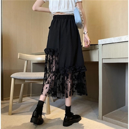 Black Lace Patchwork Skirt.