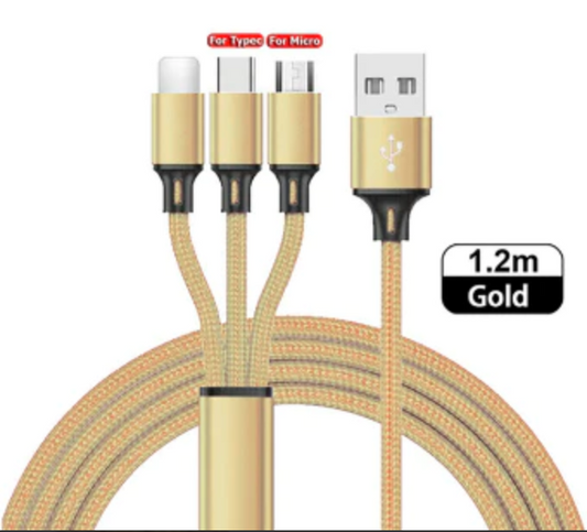 USB Charger Cable 3 in 1 - Iphone, USB-C, Micro USB.