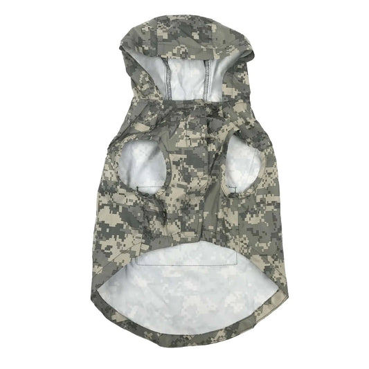 Trooper Tail Camo: Packable Army Raincoat for Dogs.