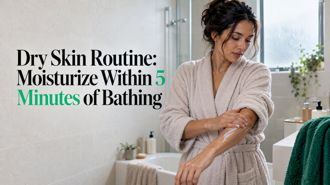 Woman moisturizing damp forearm after bathing