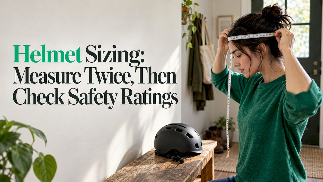 Person measuring head beside a helmet