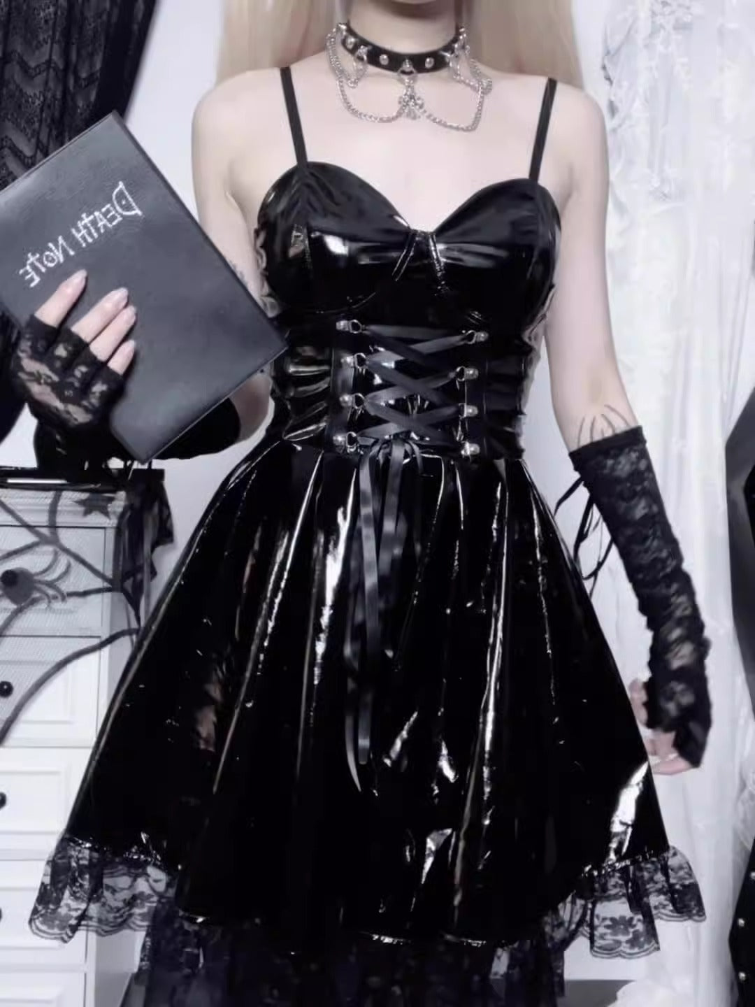 Women's Leather Strap Suspender Cute Aesthetic Gothic Dress