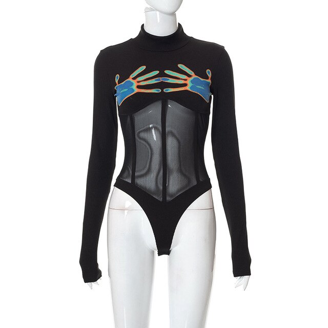 Translucent Black Long Sleeve Bodysuit