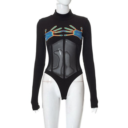 Translucent Black Long Sleeve Bodysuit