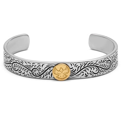 Eagle & Feather Medieval Stainless Steel Cuff Bracelets: Viking Inspired Fashion Jewelry
