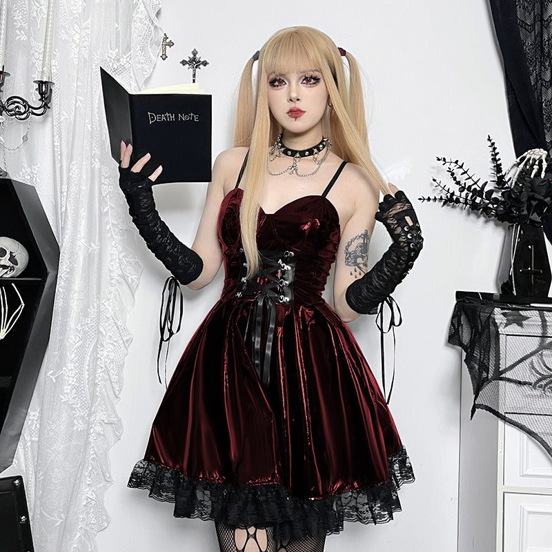 Women's Leather Strap Suspender Cute Aesthetic Gothic Dress