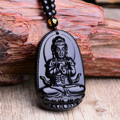 Black Obsidian Lucky Buddha Amulet