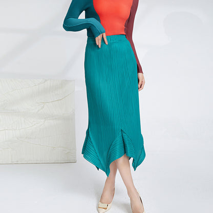 Spliced Pleated High Waisted Skirt