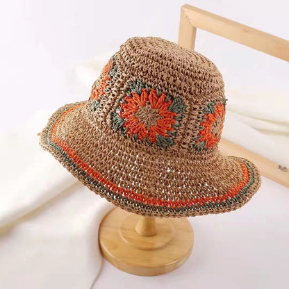 Boho Breeze: Women's Crochet Straw Beach Sunshade Hat