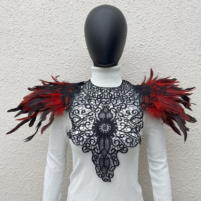 Lace Noir: Gothic Feather Shawl with Intricate Embroidery