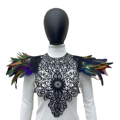 Lace Noir: Gothic Feather Shawl with Intricate Embroidery