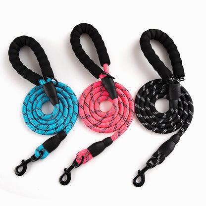Reflective Round Rope Pet Leash with Anti-Running Foam Handle