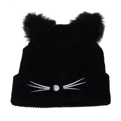 Feline Elegance: Women's Knitted Cat Ears Winter Hat