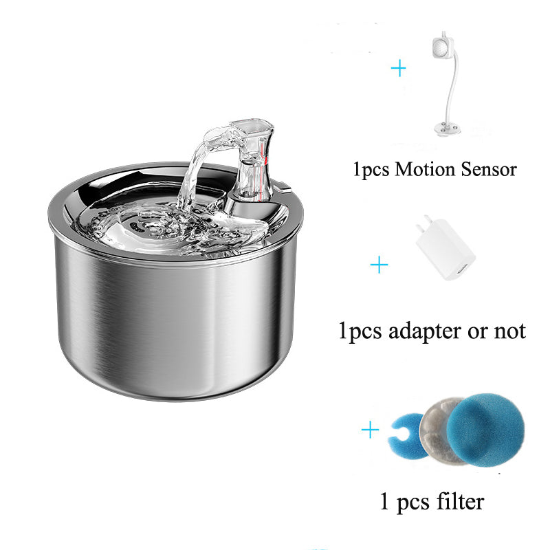 Stainless Steel Water Dispenser Automatic Over-Circulation Flow Smart Water Dispenser Cat & Dog Filtered Pet Drinking Bowl
