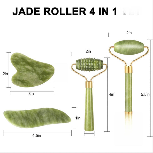 Charmonic Jade Roller & Gua Sha Set 4pcs – Face Sculpting, Anti-Aging Massage Tools for Glass Skin, Lymphatic Drainage & Glow