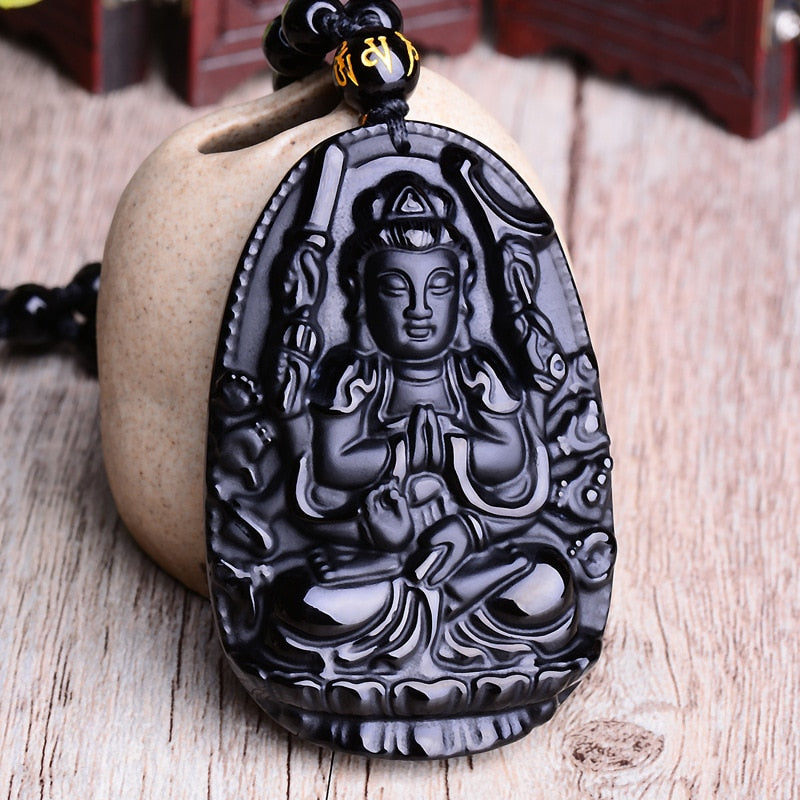 Black Obsidian Lucky Buddha Amulet