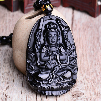 Black Obsidian Lucky Buddha Amulet