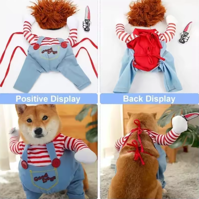 Red Chucky Doll Dog Costume - Spooky Halloween Outfit For Pets