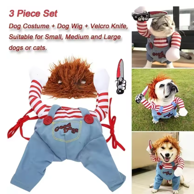Red Chucky Doll Dog Costume - Spooky Halloween Outfit For Pets