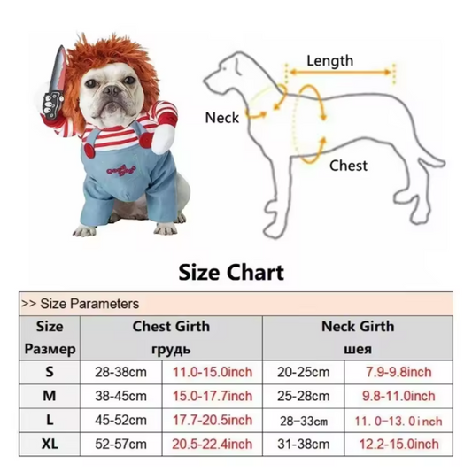Red Chucky Doll Dog Costume - Spooky Halloween Outfit For Pets